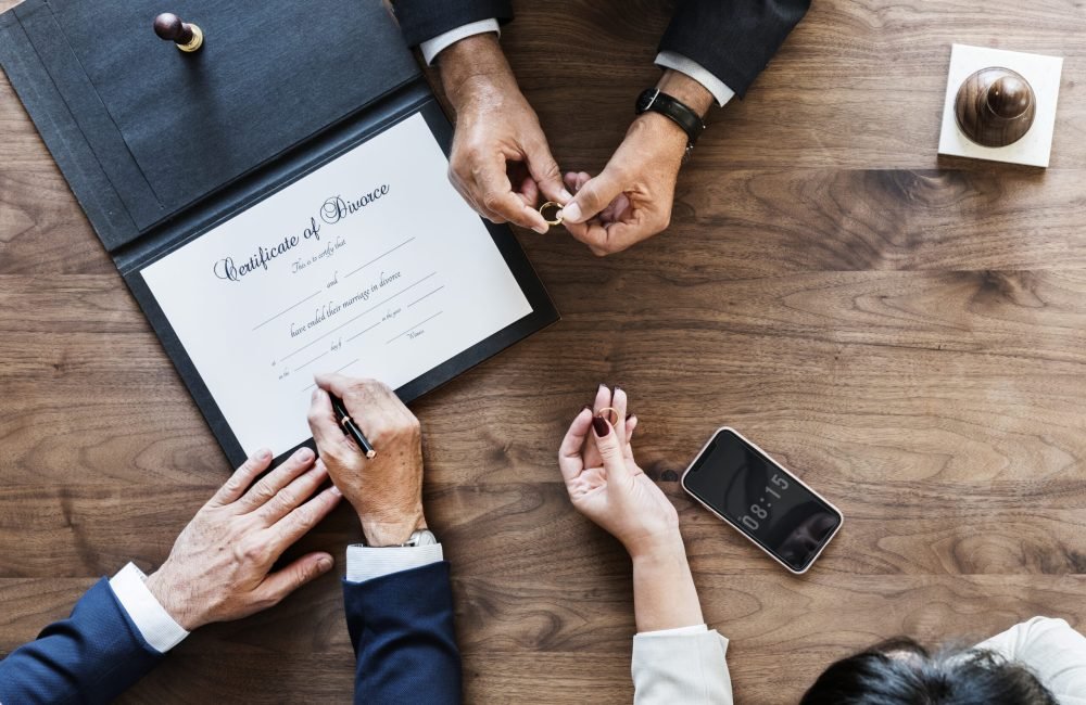 Breakup marriage couple with divorce certification